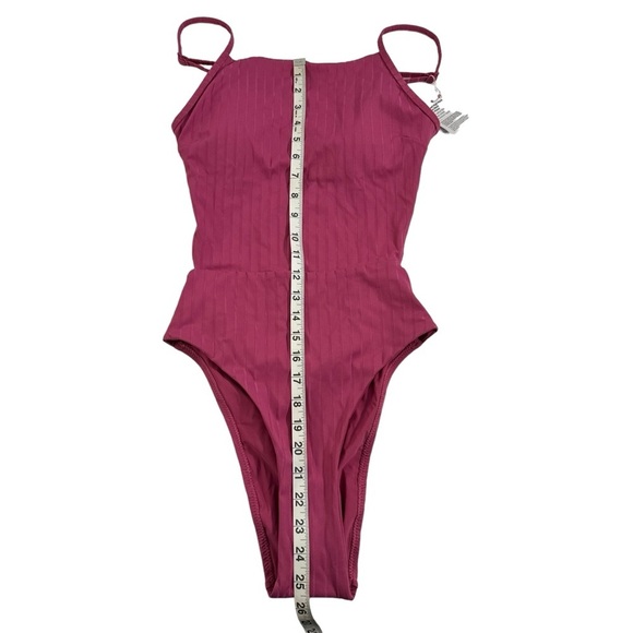 Lululemon Ribbed High Neck Cross Back One Piece Swimsuit Pink Medium Skimpy Cut - Picture 6 of 13